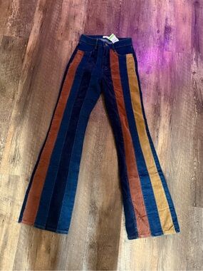 Altar'd State Navy, Rust & Mustard Striped Wide-Leg Jeans